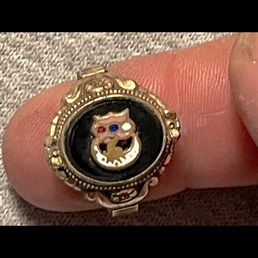 Three rings, Vintage Daughters of Rebekah ring by Clark and Coombs..